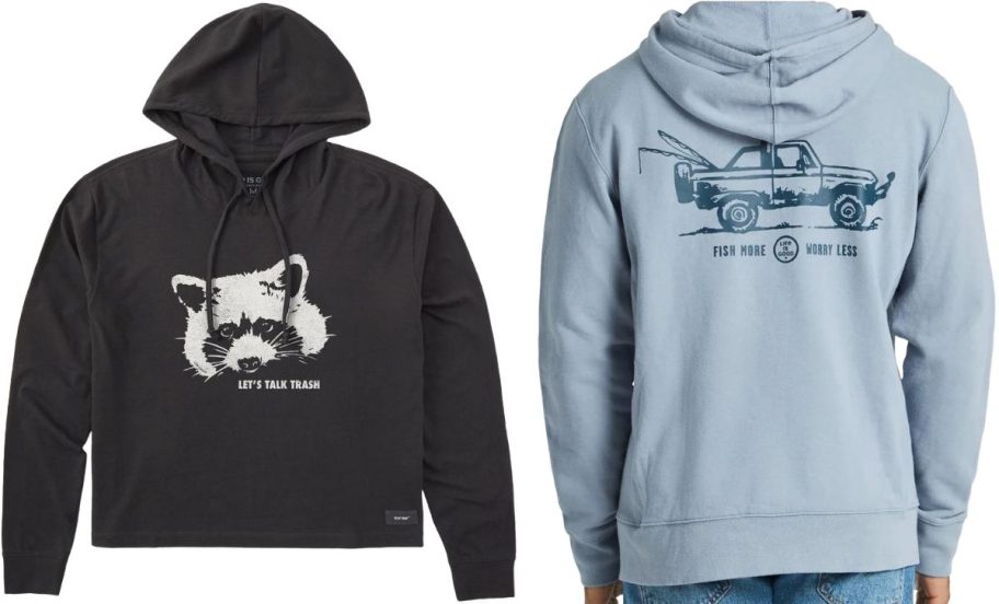 Stock images of two Life is good hoodies
