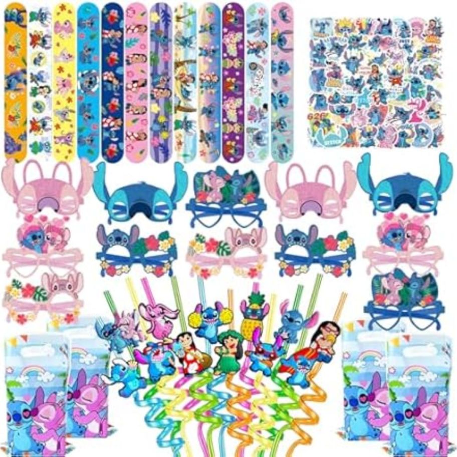 96 piece lilo and stitch party favors kit shown on a white background