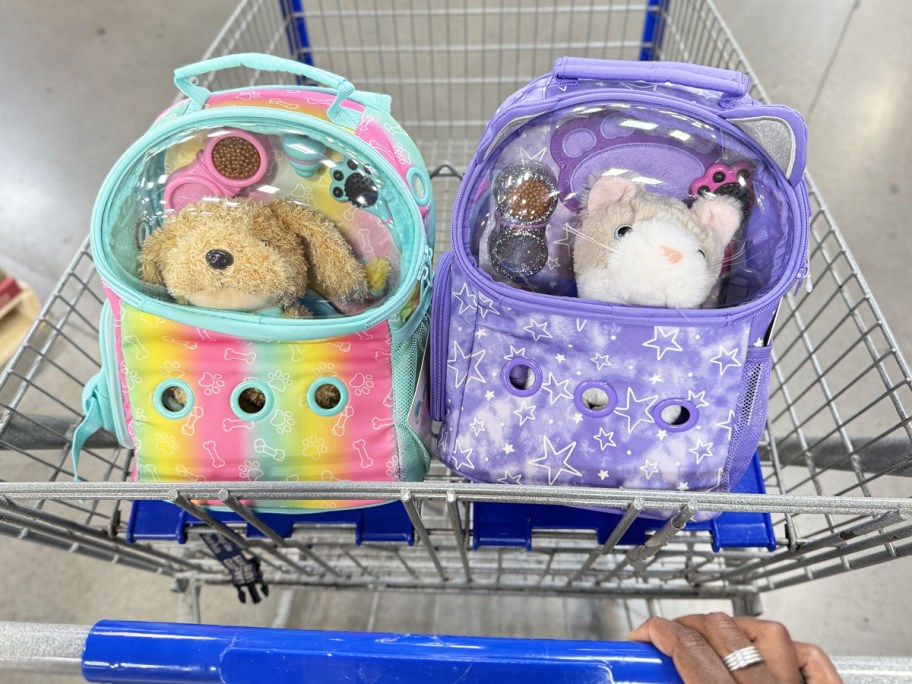 two kids pet carrier backpack toys in shopping cart