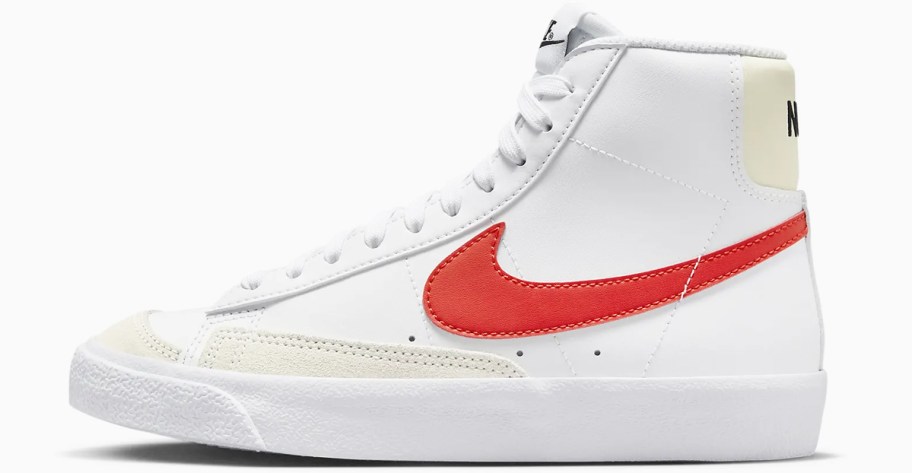 white and red high top nike sneaker