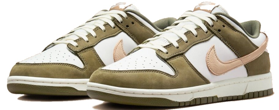 white and olive green nike sneakers