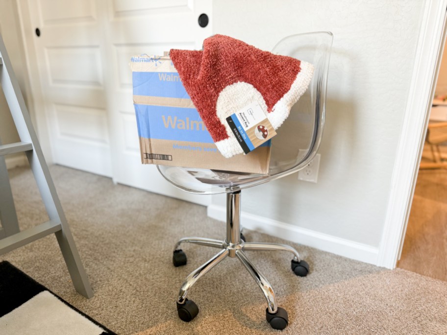 Rolling Office Chair With trending Walmart college items on the seat