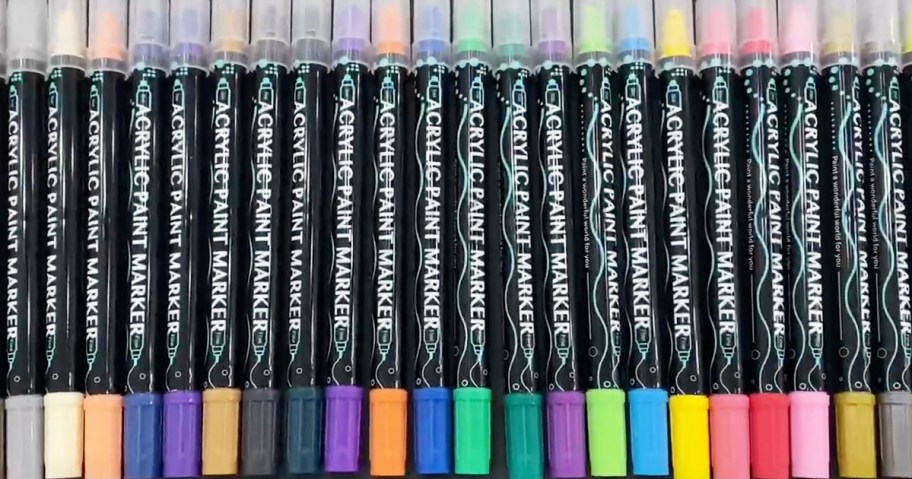 Acrylic Paint Pens in various colors in a row