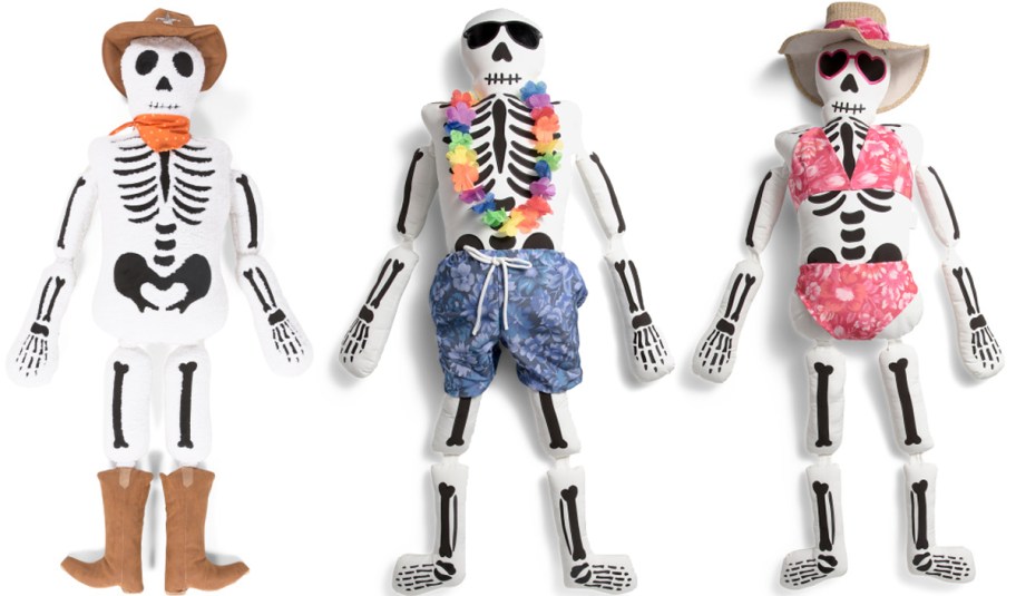 cowboy and summerween themed life-size skeleton pillows