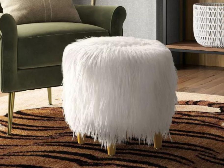 Threshold Holley Mongolian Fur/Wood Ottoman in living room