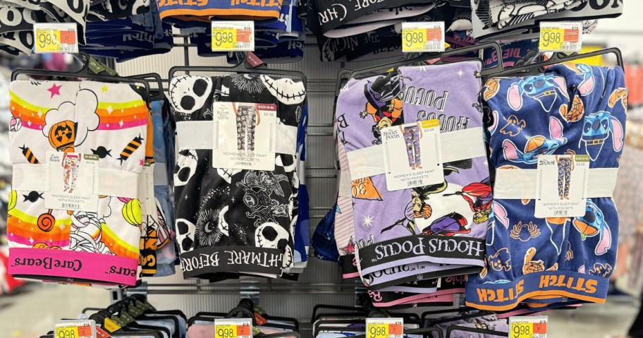 women's halloween pajama pants on display in store