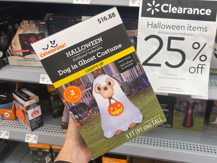 Way To Celebrate Halloween Ghost Dog Airblown Yard Inflatable box in hand in store