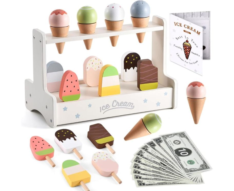 Whoholl Wooden Serve Ice Cream Counter Playset