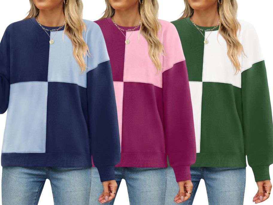 Zesica Women's Long Sleeve Color Block Pullovers