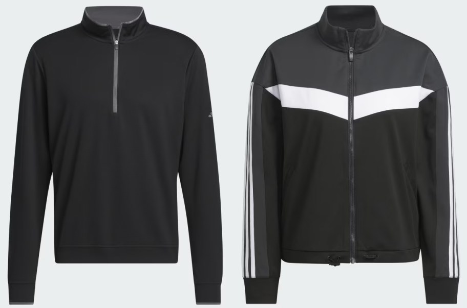 adidas men's Lightweight Half-Zip Top and women's Ultimate365 TWISTKNIT Jacket