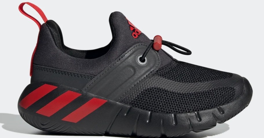 kid's black and red adidas sneaker