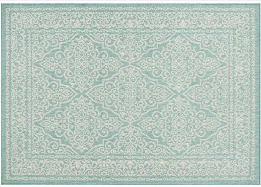 aqua and white floral medallion rug