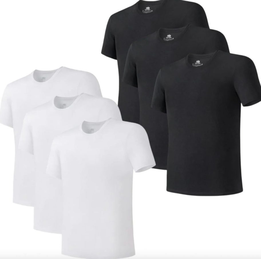 3 white and 3 black mens tees