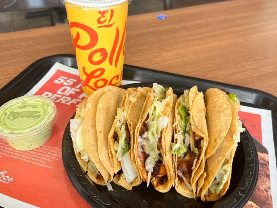 tacos on an El Pollo Loco tray