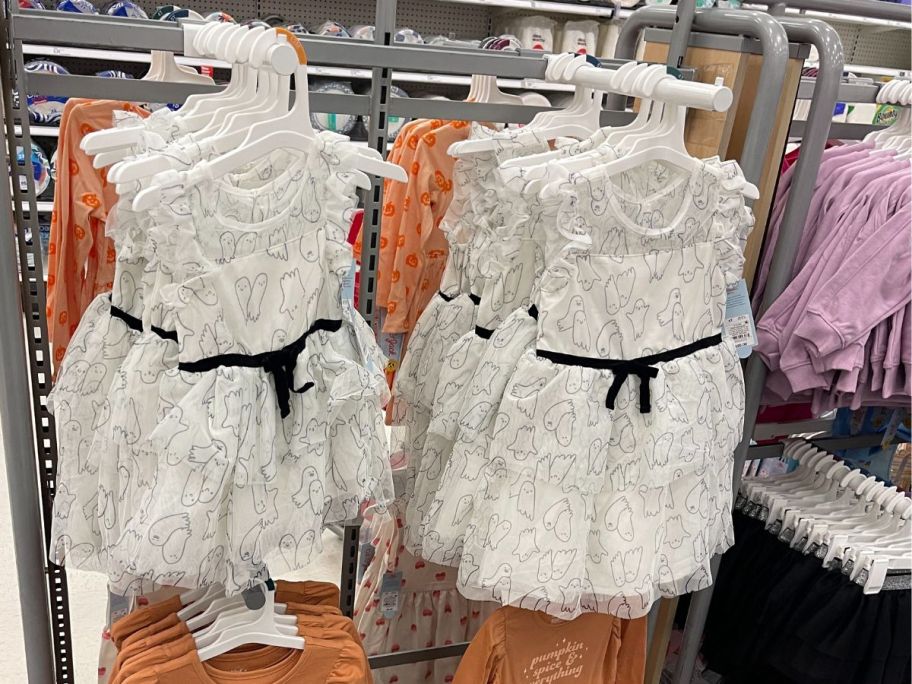 Cat & Jack Toddler Girls Sleeveless Halloween Ghost Tulle Dresses hanging in store