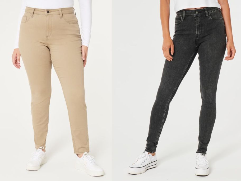 two women wearing hollister jeans
