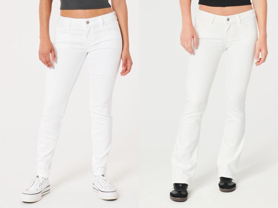 two women wearing hollister jeans