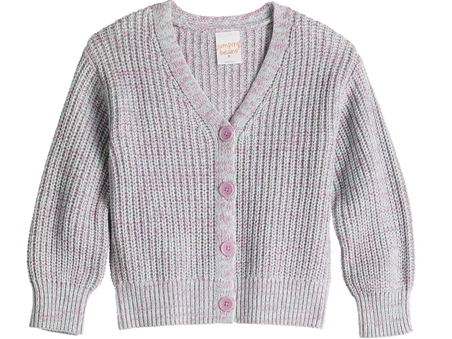 gray and pink cardigan 