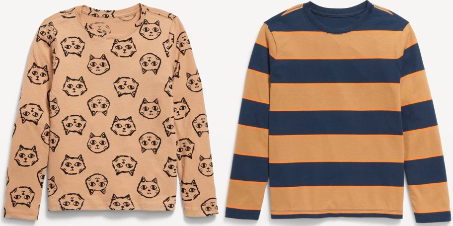 cat and striped kids long sleeve tees 