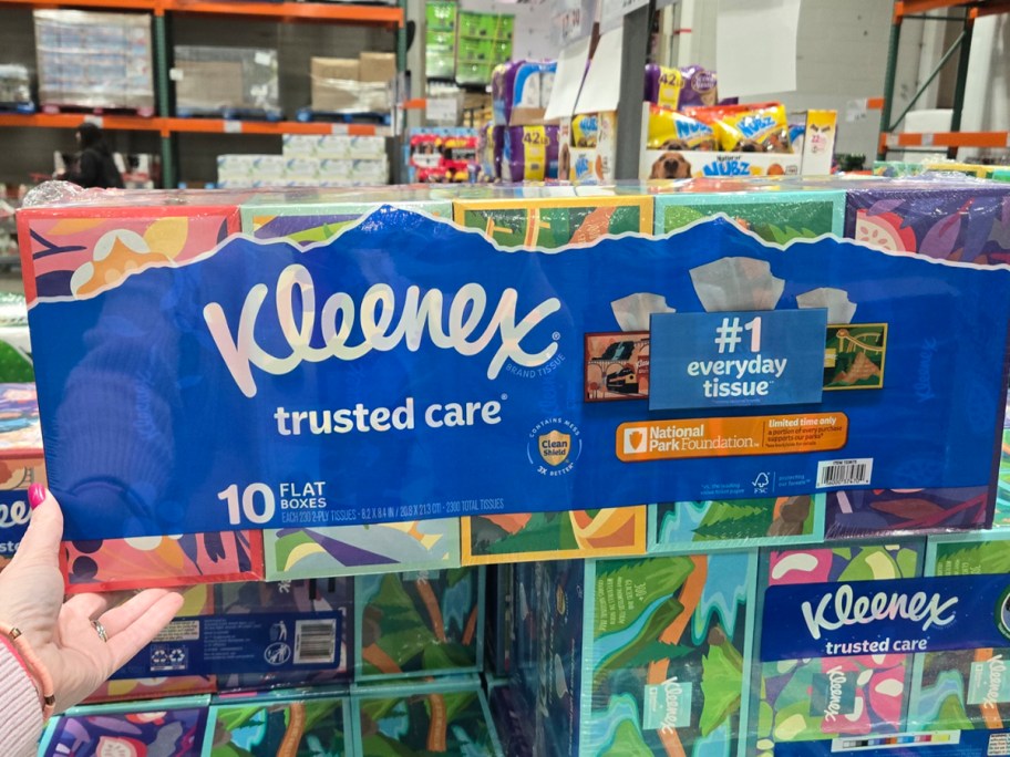hand holding large box of kleenexs