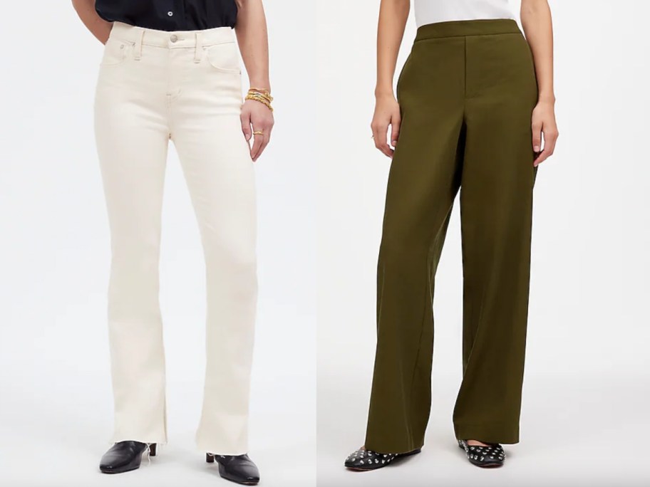 white jeans and olive pants