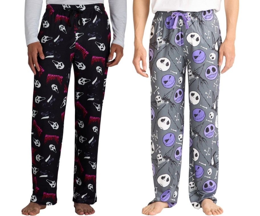 two male models in mens halloween pajama pants