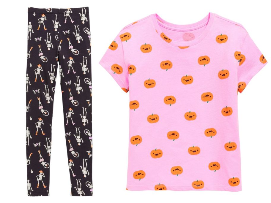 black old navy halloween girls leggings and a pink top