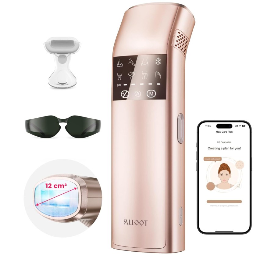 laser hair remover with glasses, phone and accessories