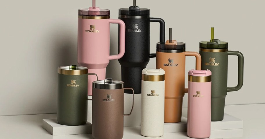 stanley tumblers, and bottles in fall colors 