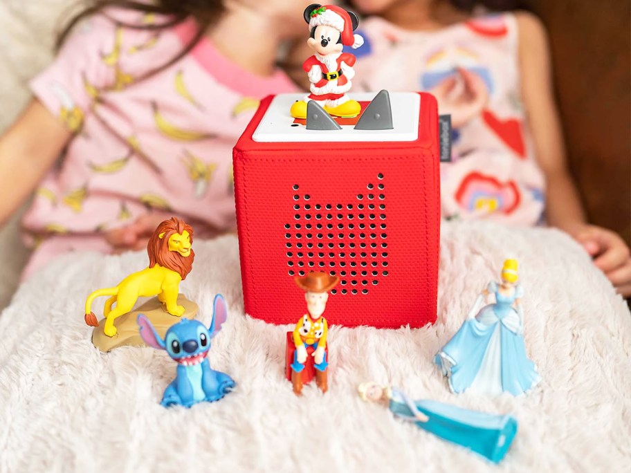 red tonies Toniebox with 6 Disney Audio Play Figurines