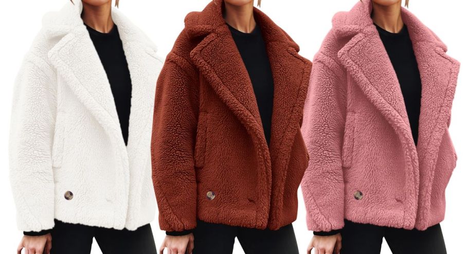 woman wearing faux jacket in different hues