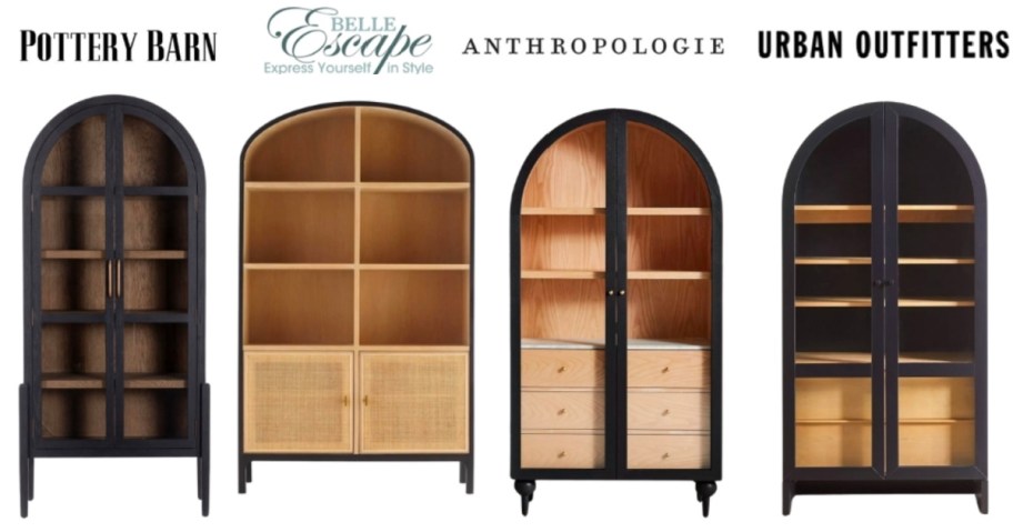 Side-by-side images of designer brand arched cabinets