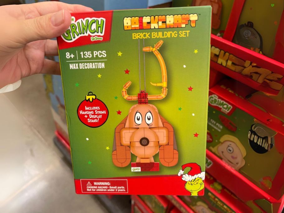 Brickcraft Grinch Max The Dog Ornament Brick Building Kit in hand in store