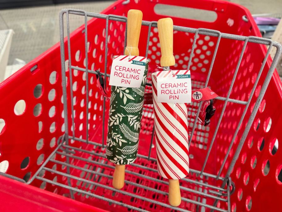 Ceramic Rolling Pins in cart in store