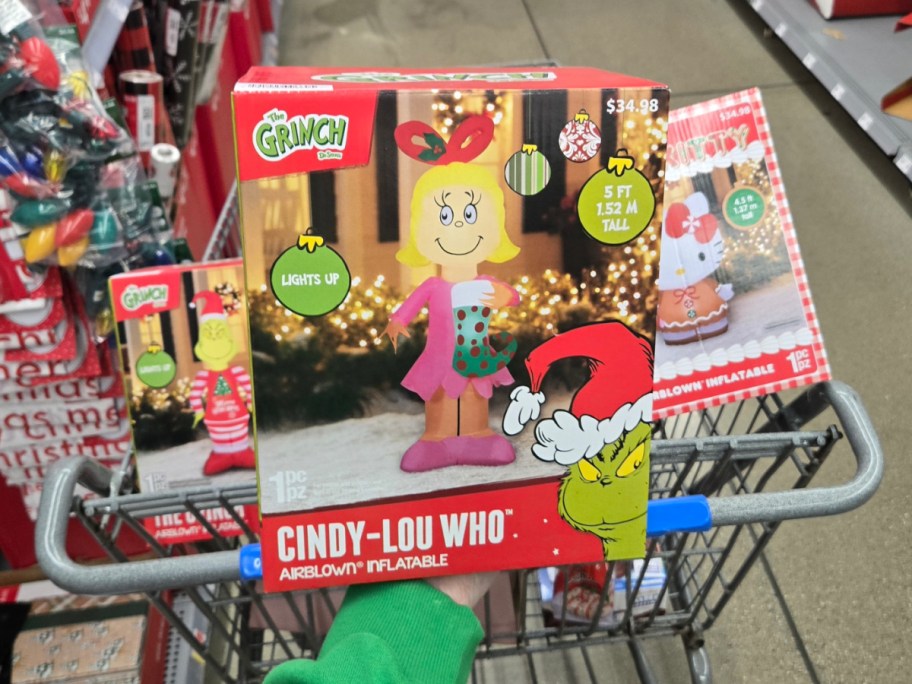 Cindy Lou Who Dr. Seuss Christmas Inflatable  in front of shopping cart
