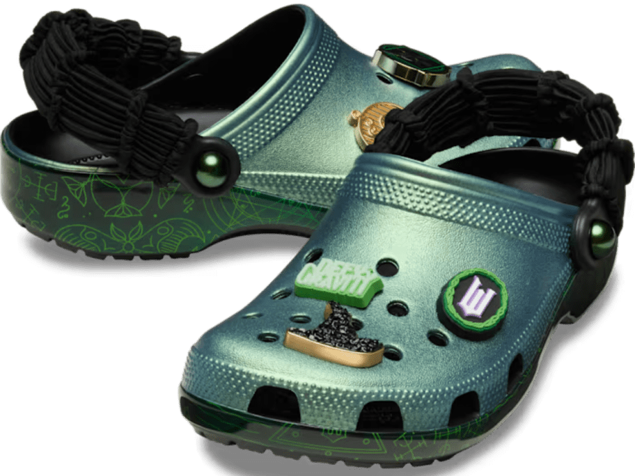 pair of green Wicked-inspired Crocs