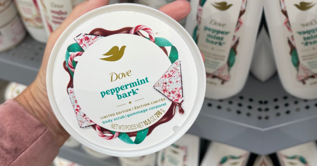 person holding Dove Peppermint Bark at Walmart