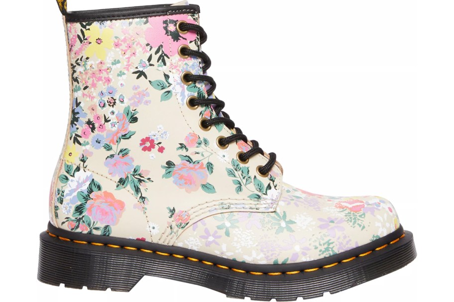 white floral print leather boots