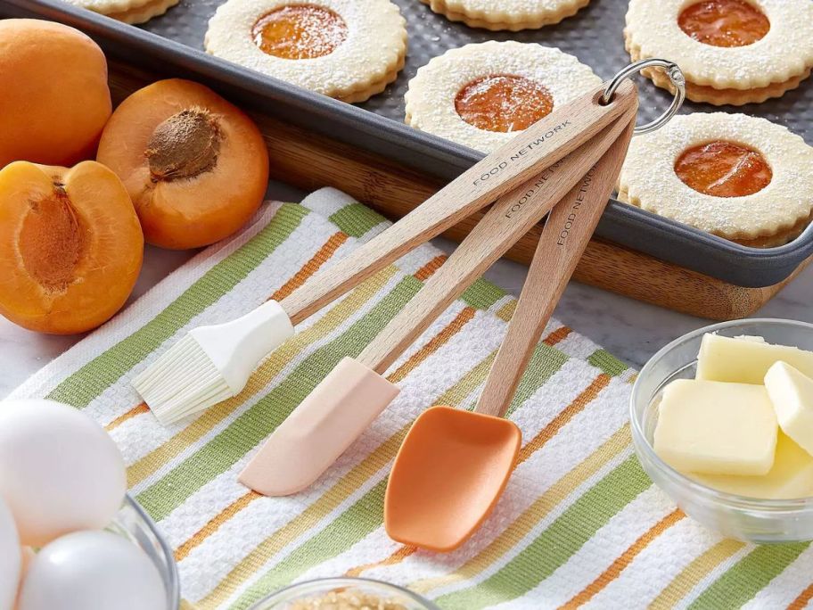 Food Network 3-Piece Mini Tool Set next to cookie sheet