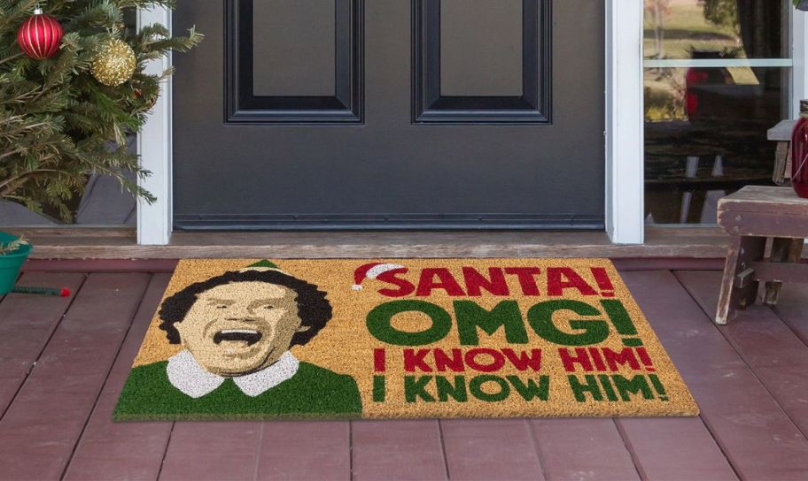 Elf doormat in front of a door