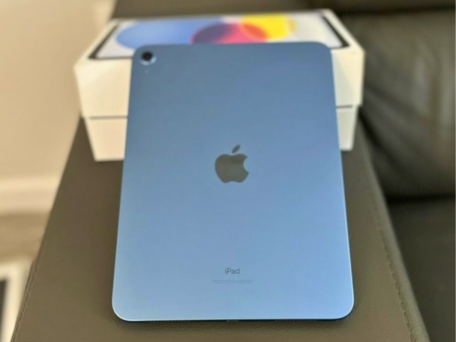 a blue ipad withthe box it comes in