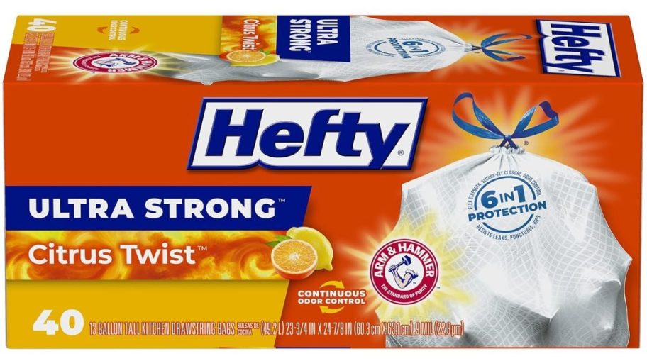 Hefty Ultra Strong 13-Gallon Trash Bags 40-Count Box - Citrus Twist stock image