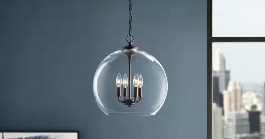 black pendant light with glass shade