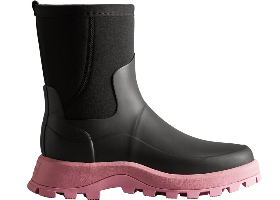 short black rain boots with pink soles