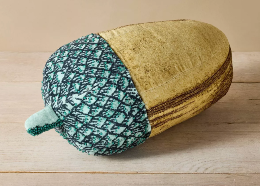 A beaded acorn pillow from John Derian