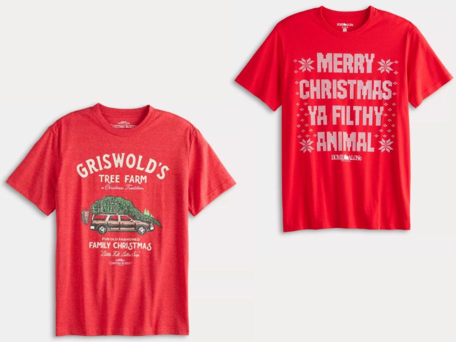 Stock images of two men's holiday graphic tees from Kohl's