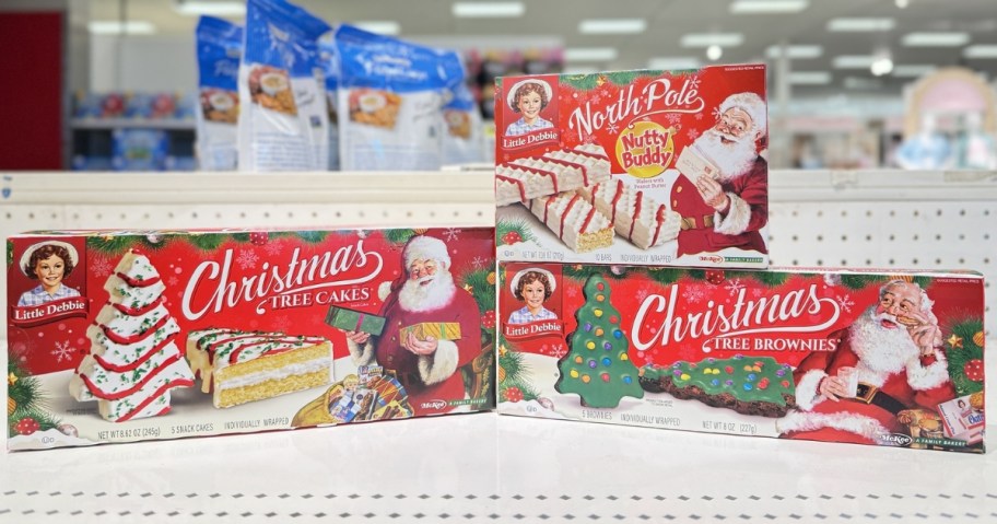 little debbie christmas tree cakes, christmas nutty buddy bars, and christmas tree brownies