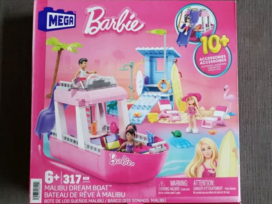 MEGA Barbie Kids Building Toy Set Malibu Dream Boat in a box