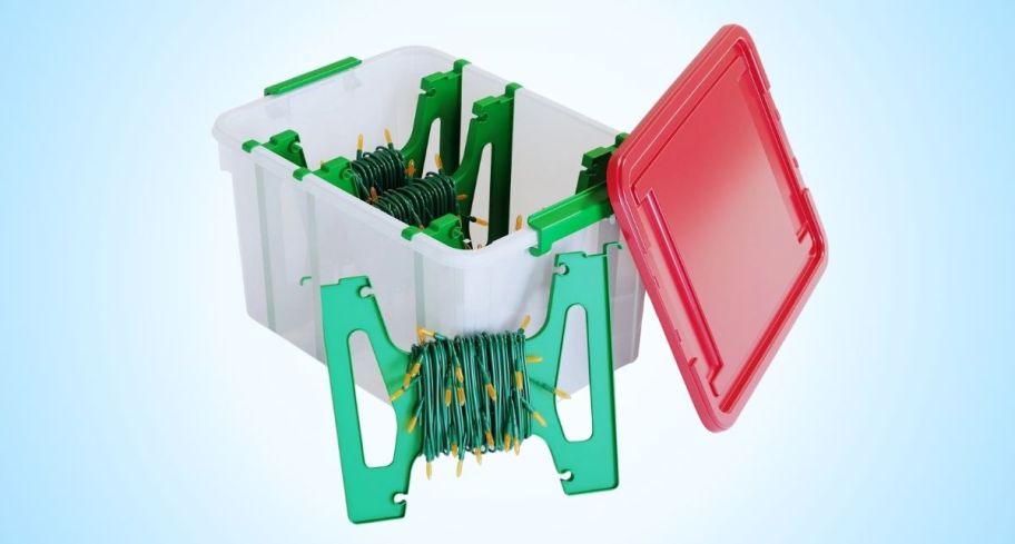 a string light storage box with lid stock image