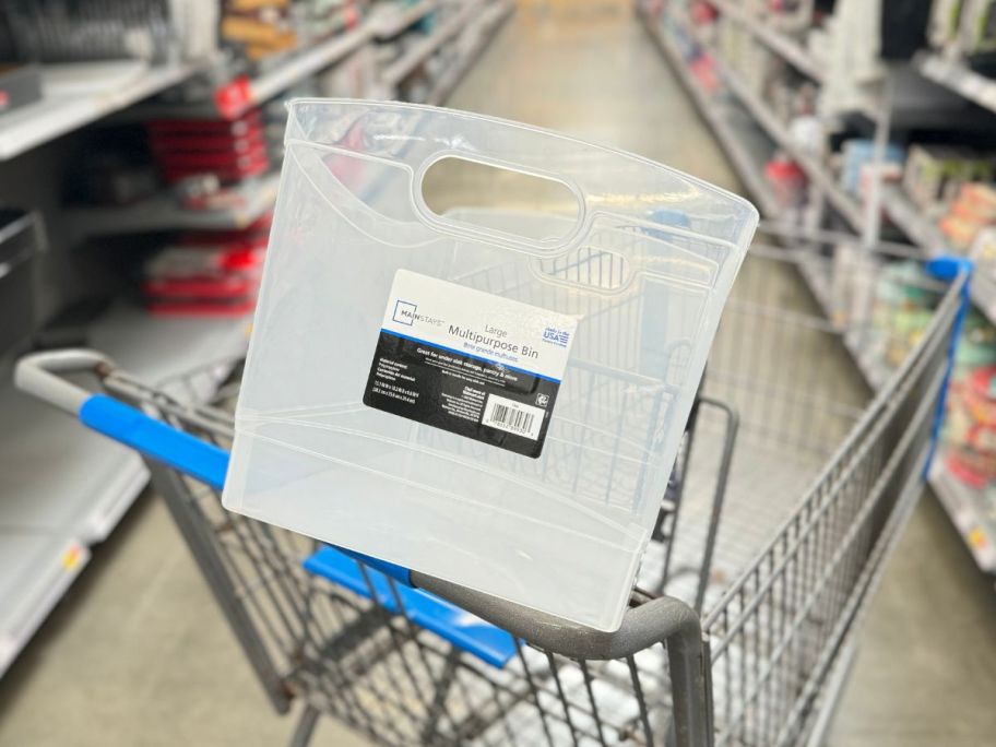 Plastic Utility Storage Organizer Bin in walmart shopping cart
